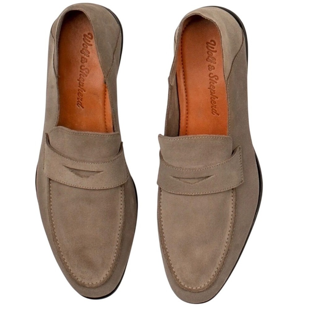 NWOB Wolf & Shepherd Men's Monaco Soft Suede Loafer Collapsible Heel Tan Size 12